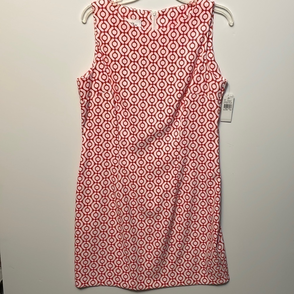 Alyx Womens orange and white geo knee length sleeveless shift dress size 14 NWT